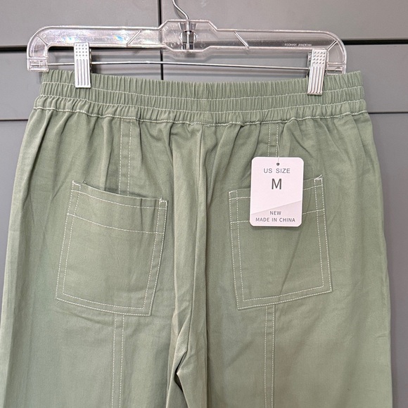 Women’s Sz M Green Wide-Leg Pants with White Drawstring - Picture 5 of 10